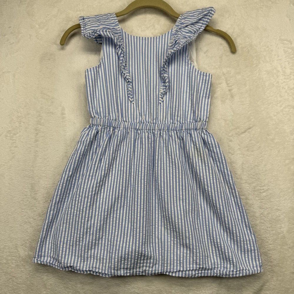 Crewcuts Seersucker Dress Girls 7 Blue White Stripe Ruffle Preppy Coastal